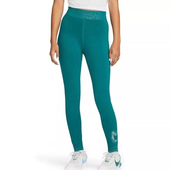 Nike Women Bright Spruce Stardust High-Waisted Leggings (DX6449-367) PLUS‎ SZ 3X - Picture 1 of 9